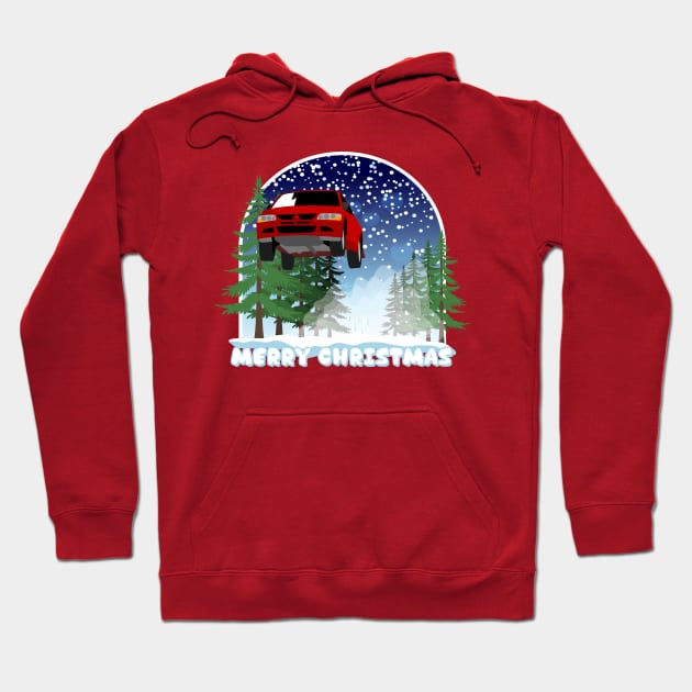 Lancer Evo Christmas Car Jump Hoodie by HSDESIGNS